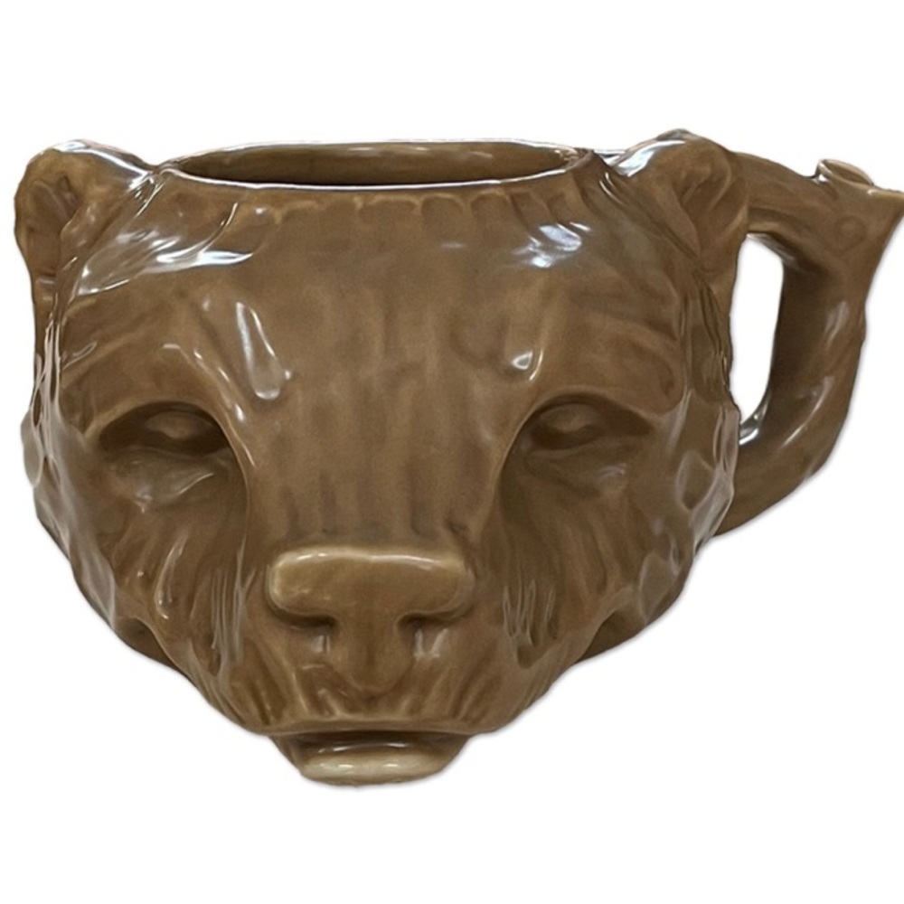 Brown Ceramic Bear Face Mug with Handle by Kam Peck